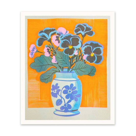 Pansies in a Vase | A4 Risograph Art Print