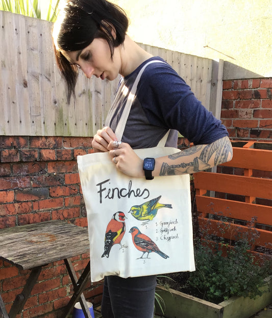 Georgia Flowers | Finches Tote Bag | 100% cotton natural colour Tote Bag