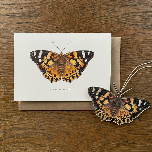 Painted Lady Butterfly card with removeable wooden hanging decoration