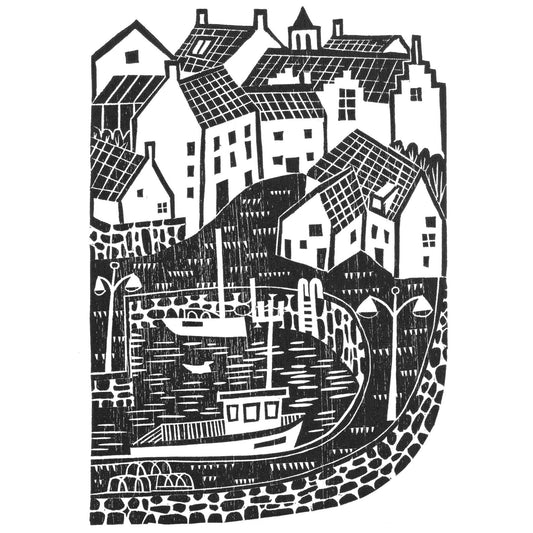 Esme MacIntyre | 'Crail Harbour' | Woodcut Print