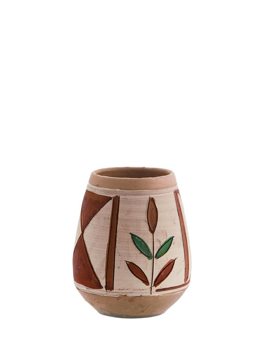 Hand Painted Terracotta vase with floral motif