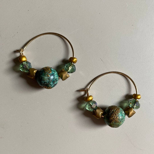 Natural Chrysocolla, earring hoops green and gold