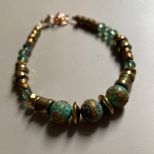Natural Chrysocolla green and gold bracelet